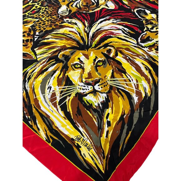Bob Mackie Wearable Art Silk Scarf Square One Size Red Yellow Wild Animal Print - Picture 2 of 9